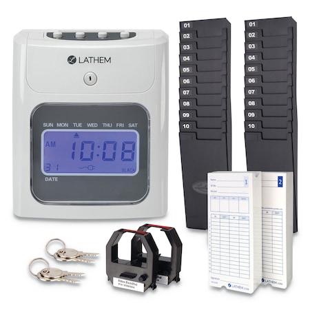 Lathem Time 400E Top-Feed Time Clock Bundle, White 400E-KIT